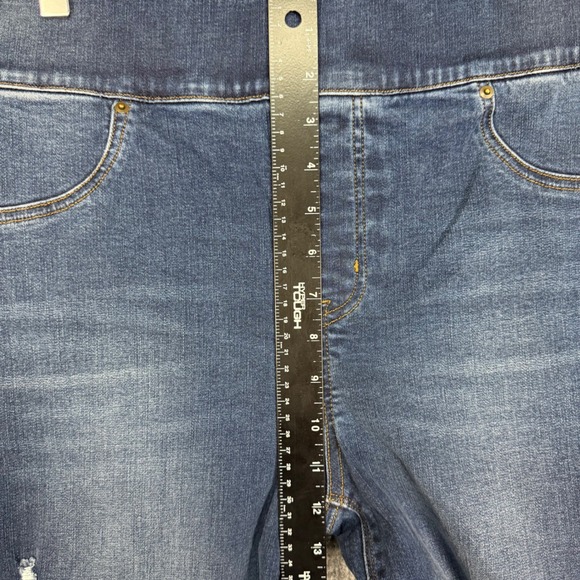 SPANX Jeans Womens 1XP Petite Blue Pull On Jeggings Distressed Dark Wash Frayed - Picture 5 of 15
